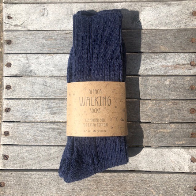 Alpaca walking socks, 75% Alpaca wool. Thick socks with a cushioned sole. Navy